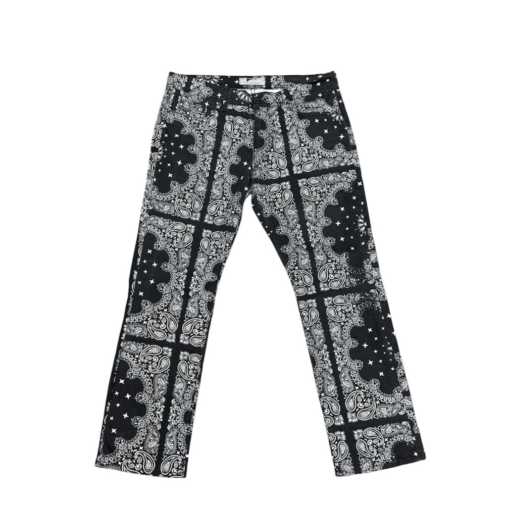 Golden Denim Black and White Paisley Bandana Patchwork Print Jeans